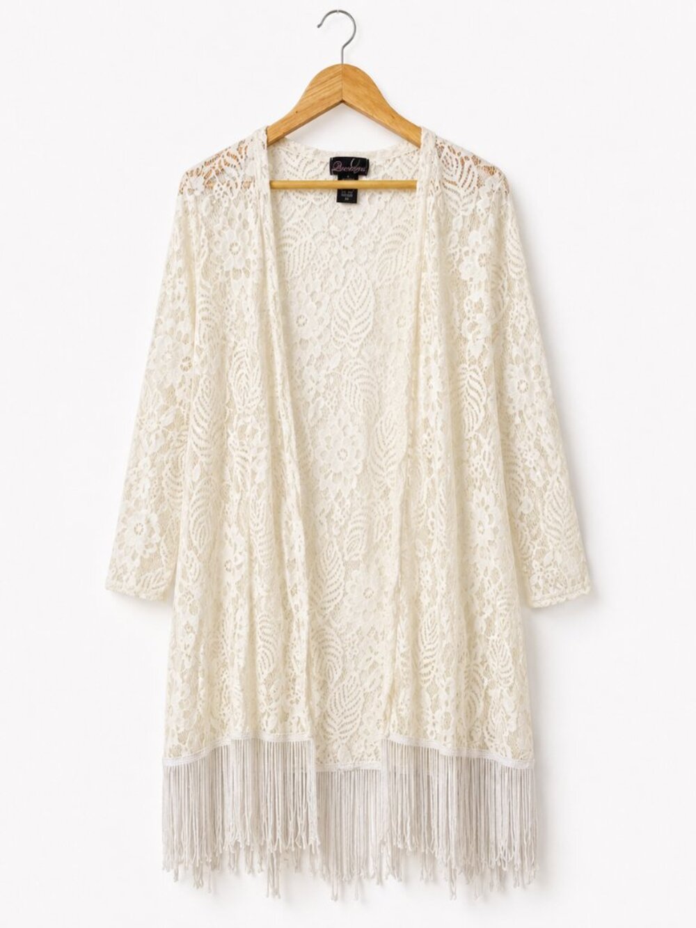 Queens Ivory Lace Fringe Duster Cardigan Women’s Large - Picture 2 of 7